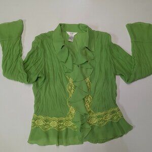 S.L.B. Petite Medium Lime Green Ruffle-Front Blouse
